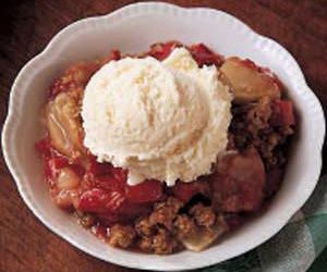 Gluten Free Berry & Rhubarb Crisp served with Vanilla Ice Cream